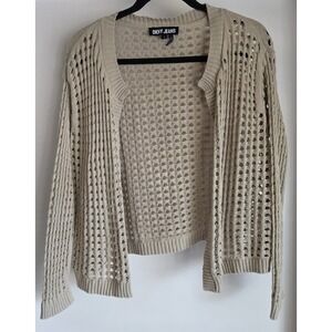 DKNY Jeans Cardigan Women M Beige Cotton Long Sleeve Knit Sweater Wrap